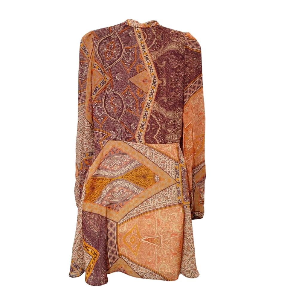 Divine Heritage Revolve Paisley Patchwork Silk Long Sleeve Orange Mini Dress XS - Picture 4 of 7